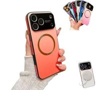 Pwzoax For iPhone Gradient Glass-Gloss Case Compatible with Magsafe, Magnetic phone Case with Full Camera Lens Protector for iPhone 17 16 15 14 13 Pro Max (17,Orange)