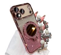 Pwzoax Sparkling Diamond Women's Phone Case with Mirror & Stand for iPhone 17 16 15 14 13 12 11 Pro Max (16 Pro,Rose Gold)
