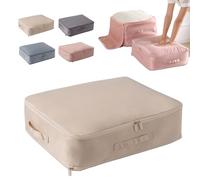 Pwzoax Ultra Space Saving Self Compression Organizer, Heavy Duty Moving Bags Storage Tote for Space Saving, Self Compression Moving Organizer Bags for Comforters, Clothes, Blankets (Beige,S)