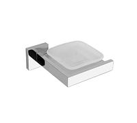 PXAMORTEL Porta Sapone da Bagno a Parete in Metallo, Portasapone in Acciaio Inox da Parete con Piatto in Vetro, portasapone da Bagno, Supporto for Shampoo da Doccia da Parete(Silver)