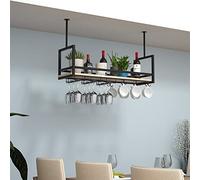 PXAMORTEL Portabottiglie in metallo, Porta bicchieri da vino da appendere al soffitto, in metallo, in legno massello, multicolore, diverse misure(Black,100 * 30 * 60CM(39 * 12 * 24 in))
