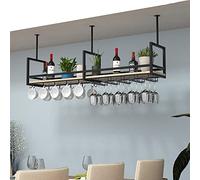 PXAMORTEL Portabottiglie in metallo, Porta bicchieri da vino da appendere al soffitto, in metallo, in legno massello, multicolore, diverse misure(Black,120 * 30 * 60CM(47 * 12 * 24 in))