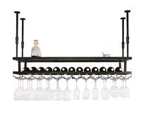 PXAMORTEL Portabottiglie in metallo, Portabottiglie da vino in metallo sospeso, altezza regolabile 30-60 cm, con portabottiglie e portabicchieri, nero, diverse misure(120x30cm)