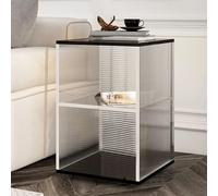 PXAMORTEL Tavolino in acrilico, tavolino da caffè, Tavolino laterale in acrilico a 3 livelli con contenitore, trasparente e nero, diverse dimensioni(Clear,H 50CM)