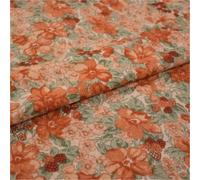 PXAMORTEL Tessuto in velluto a coste, Tessuto in velluto a coste di nylon e poliestere con stampa a olio di fiori arancioni multicolore 145x100cm(Color-01)