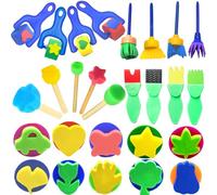 PXBSNB Set di 27 pennelli per pittura in spugna, riutilizzabili, set di pennelli in schiuma colorati, per bambini, diverse forme