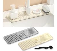 PXBSNB Tappetino per Rubinetto in Silicone, Lavabile Tampone di Drenaggio per Rubinetti, Rubinetto Lavandino Splash Guard, Paraspruzzi Lavello Cucina per Cucina e Bagno(Grigio, Beige)
