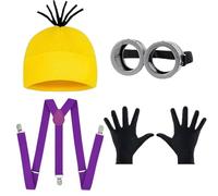 PXDUCN Costume giallo, 5 pezzi, accessori per costume di Halloween con occhiali steampunk, berretto giallo, bretelle e guanti neri, divertente costume per carnevale e feste di Halloween