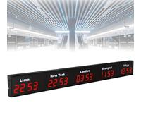 PxkVrin Orologio Digitale con Fuso orario Mondiale, Display a Parete per 4/5/6 Città, con Display a LED, per Hotel, multinazionali. 5City-Red