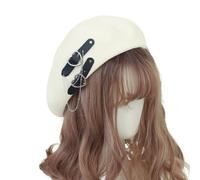 PXPLDYY Cappello Donna Berretto Harajuku Lolita Cappello da Pittrice JK Cappello da Ragazza Berretto Carino Pu Catena Cuore Amore Kawaii Cappello da Donna Accessori, Beige Bianco, Taglia Unica