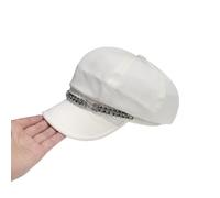 PXPLDYY Cappello Donna Panama Cappello da Spiaggia con Parasole, da Esterno, con Catena di Strass, da Pittore, da Giornalista, Ottagonale, A Lingua D'Anatra, da Donna, Beige, 56-58 Cm