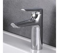 PXQCHAVLN Rubinetto del Bagno, Moderno Rubinetto del lavabo Caldo e Freddo a Un Foro, Rubinetto del lavandino della Nave Montato sul Ponte, Nero(Chrome)