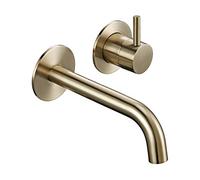 PXQCHAVLN Rubinetto per lavabo a parete con una sola mano, nero opaco - Rubinetti per lavabo a due fori in ottone, oro spazzolato (oro spazzolato)