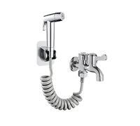 PXQCHAVLN set bidet a mano getto spray per panno igienico spruzzatore pannolino per lavello Dual Mode 2m Tubo bidet spruzzatore testa cromo G1/2 Doppio rubinetto per lavatrice, spazzolato (Cromo)