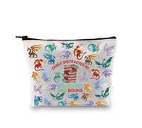 PXTIDY Beauty case per gli amanti dei libri, con ali di drago di fuoco, regalo per gli amanti del romanzo facilmente distratto dai draghi e dai libri, Beige, Taglia unica, Astuccio per trucchi