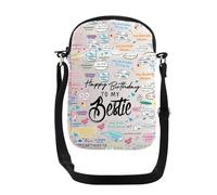 PXTIDY Borsa a tracolla per migliore amica, con scritta "Happy Birthday To My Bestie", accessorio di compleanno per sorelle, regalo di compleanno, Beige, Small