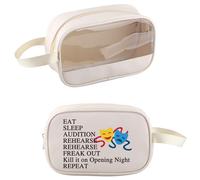 PXTIDY Borsa da toilette trasparente con scritta in inglese "Eat Sleep Audizione" Teatro Life - Maschera drammatica - Commedia Tragedia Cosmetici Regalo Attrice, Beige, Beauty case trasparente