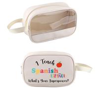 PXTIDY Borsa da toilette trasparente per insegnante di spagnolo con scritta "I Teach Spanish What's Your Superpower", borsa cosmetica per insegnanti, sacchetto regalo di classe, Beige, Beauty case