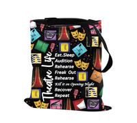 PXTIDY Borsa tote per maschera teatrale con scritta "Eat Sleep Theatre Life", regalo per teatro musicale, attrice, interprete, teatro, studente, Nero , Medium