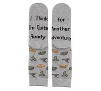PXTIDY Calzini ispirati a LOTR I Think I'm Quite Ready For Another Adventure Movie Novelty Socks LOTR Movie Merchandise, Grigio, Fits Shoe Size 4-15
