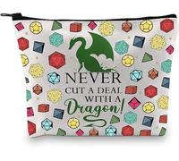 PXTIDY Divertente regalo DND Dragon per DND Gamer Gift Never Cut A Deal with A Dragon Makeup Bag RPG stratagemma regalo per gli amanti dei giochi, Beige, Taglia unica, Astuccio per trucchi