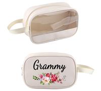 PXTIDY Grammys Gifts for Grandma Beauty case trasparente per nonne I migliori grammi di sempre regali per la nonna borsa organizer per cosmetici, Beige, Beauty case trasparente