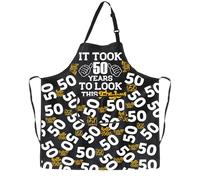PXTIDY Grembiule per il 50° compleanno con scritta "It Took 50 years to look", questo favoloso bavaglino regolabile con 2 tasche divertente regalo per il 50° compleanno da uomo, Nero , M