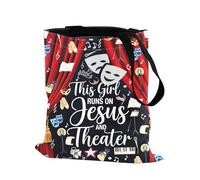 PXTIDY Regalo per attrice teatrale Questa ragazza corre su Gesù e teatro Borsa a tracolla per teatro teatro teatrale Regali per studenti, Nero , Medium