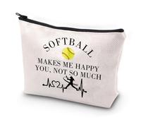 PXTIDY Softball Merchandise Make Me Happy You Not So Much Borsa per il trucco Softball Pitcher Player Regali, Beige, borsa per il trucco