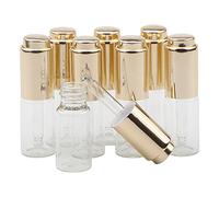 Pxyelec 8 flaconi contagocce in vetro trasparente da 10 ml con pompa a pressione dorata, 8,5 g, ricaricabili, contenitori per cosmetici per oli essenziali, per viaggi e vita quotidiana