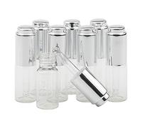 Pxyelec Flacone contagocce in vetro trasparente da 10 ml con pompa a pressione argentata, 8,5 g, ricaricabile, contenitore portatile per cosmetici per viaggi, vita quotidiana, confezione da 8