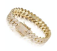 PY BLING 12 mm Mens Women Heavy Iced Out Miami Cuban Link Chain or Bracelet 14K Gold White Rose Gold Plated CZ Lab Diamond Hip Hop Jewelry Necklace Choker con confezione regalo, 7.5 Inch, Ottone