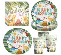 PYAILI Set 52 pezzi tema dinosauri Piatti, bicchieri e tovaglioli per decorazione compleanno bambini a tema dinosauro, per 16 ospiti