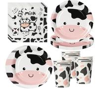 PYAILI Set 52 pezzi tema fattoria Piatti, bicchieri e tovaglioli per decorazione compleanno con motivi animali mucca, per 16 ospiti