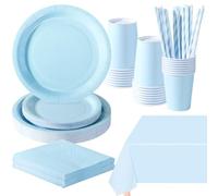 PYAILI Stoviglie per Feste 121 Pezzi Blu Morandi Festa della Addobbi Ragazza di Compleanno dei Dambini Articoli per Feste Set Include Piatto Carta Party Tazze Tovaglioli -24 Ospiti