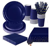 PYAILI Stoviglie per Feste 121 Pezzi Blu Navy Festa della Addobbi Ragazza di Compleanno dei Dambini Articoli per Feste Set Include Piatto Carta Party Tazze Tovaglioli -24 Ospiti