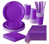 PYAILI Stoviglie per Feste 121 Pezzi Viola Intenso Festa della Addobbi Ragazza di Compleanno dei Dambini Articoli per Feste Set Include Piatto Carta Party Tazze Tovaglioli -24 Ospiti