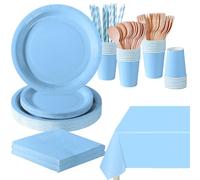 PYAILI Stoviglie per Feste 169 Pezzi Azzurro Festa della Addobbi Ragazza di Compleanno dei Dambini Articoli per Feste Set Include Piatto Carta Party Tazze Tovaglioli -24 Ospiti