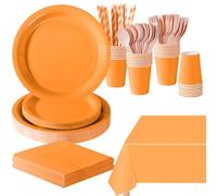 PYAILI Stoviglie per Feste 169 Pezzi Giallo Mandarino Festa della Addobbi Ragazza di Compleanno dei Dambini Articoli per Feste Set Include Piatto Carta Party Tazze Tovaglioli -24 Ospiti