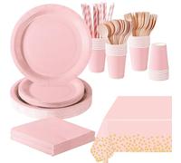 PYAILI Stoviglie per Feste 169 Pezzi Rosa Morandi Festa della Addobbi Ragazza di Compleanno dei Dambini Articoli per Feste Set Include Piatto Carta Party Tazze Tovaglioli -24 Ospiti