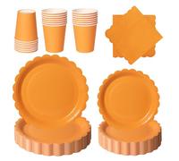 PYAILI Stoviglie per Feste 96 Pezzi Arancione Festa della Addobbi Ragazza di Compleanno dei Dambini Articoli per Feste Set Include Piatto Carta Party Tazze Tovaglioli -24 Ospiti
