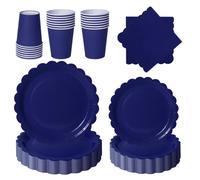 PYAILI Stoviglie per Feste 96 Pezzi Blu Scuro Festa della Addobbi Ragazza di Compleanno dei Dambini Articoli per Feste Set Include Piatto Carta Party Tazze Tovaglioli -24 Ospiti
