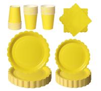 PYAILI Stoviglie per Feste 96 Pezzi Giallo Festa della Addobbi Ragazza di Compleanno dei Dambini Articoli per Feste Set Include Piatto Carta Party Tazze Tovaglioli -24 Ospiti