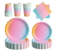 PYAILI Stoviglie per Feste 96 Pezzi Iridescente Festa della Addobbi Ragazza di Compleanno dei Dambini Articoli per Feste Set Include Piatto Carta Party Tazze Tovaglioli -24 Ospiti