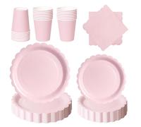 PYAILI Stoviglie per Feste 96 Pezzi Rosa Morandi Festa della Addobbi Ragazza di Compleanno dei Dambini Articoli per Feste Set Include Piatto Carta Party Tazze Tovaglioli -24 Ospiti