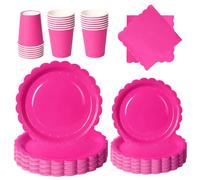 PYAILI Stoviglie per Feste 96 Pezzi Rosso Rosa Festa della Addobbi Ragazza di Compleanno dei Dambini Articoli per Feste Set Include Piatto Carta Party Tazze Tovaglioli -24 Ospiti