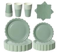 PYAILI Stoviglie per Feste 96 Pezzi Verde Festa della Addobbi Ragazza di Compleanno dei Dambini Articoli per Feste Set Include Piatto Carta Party Tazze Tovaglioli -24 Ospiti