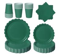 PYAILI Stoviglie per Feste 96 Pezzi Verde Scuro Festa della Addobbi Ragazza di Compleanno dei Dambini Articoli per Feste Set Include Piatto Carta Party Tazze Tovaglioli -24 Ospiti