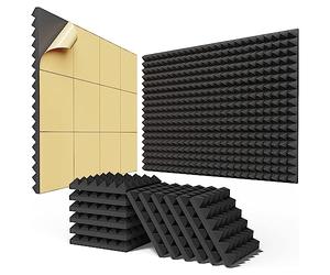 Pyanegn 24PCS In Schiuma Fonoassorbente Autoadesiva 2x12x12 Pollici, Acustici A Espansione Rapida, A Parete Insonorizzati con Design A Piramide