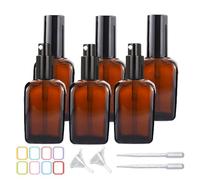 PYAWI Confezione da 12 flaconi quadrati in vetro ambrato da 50 ml con pompa nera, piccoli dispenser per lozioni, crema, oli essenziali, contenitori da viaggio (pompa ambrata e nera, 50 ml)